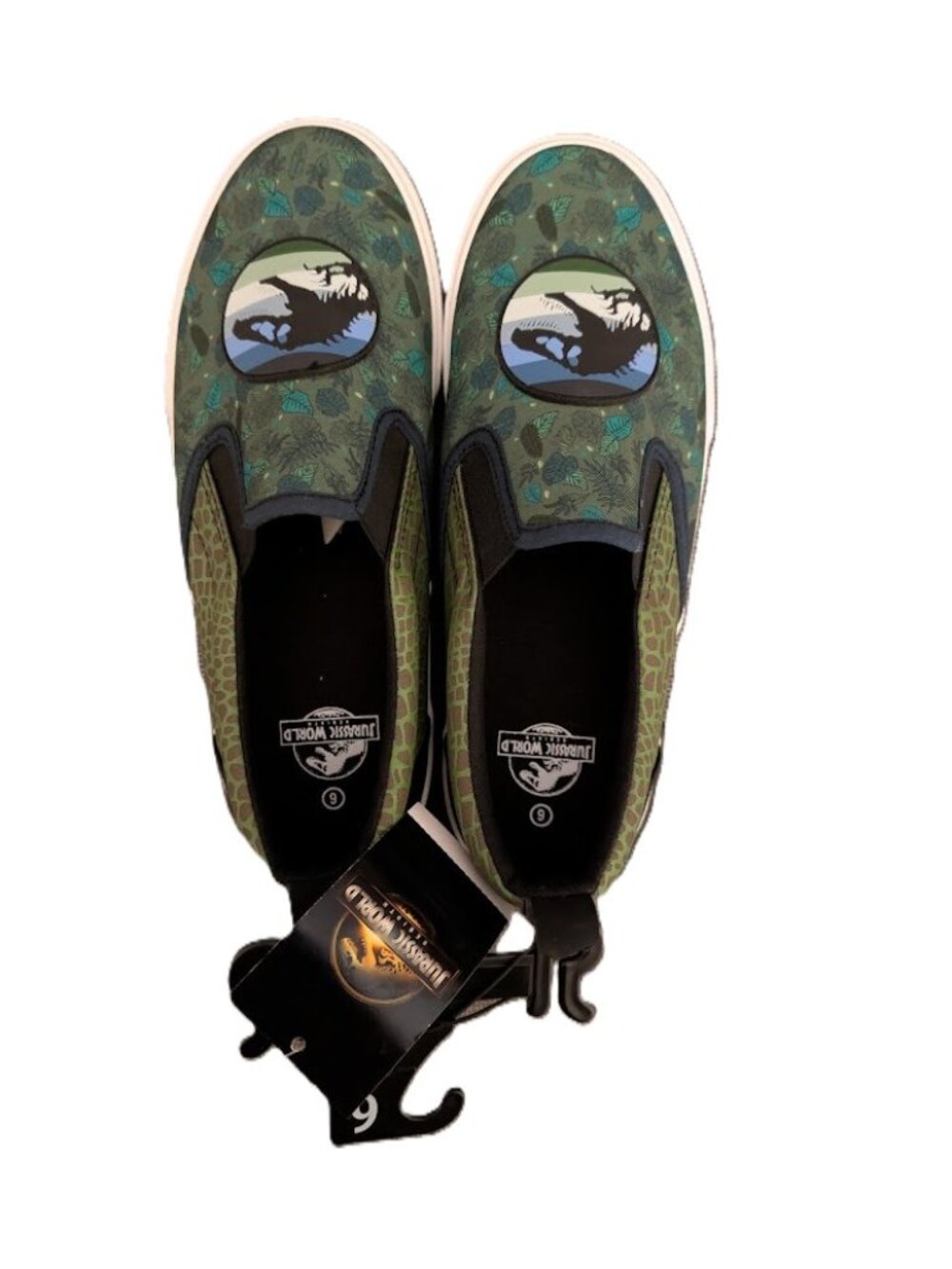 Jurassic World Boys Green Slip On Dinosaur Sneakers (Size 6)